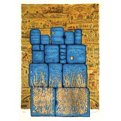 Moshe Castel- Gold embossed serigraph  "Hakotel"