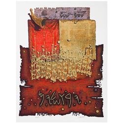 Moshe Castel- Gold embossed serigraph  "Shofar above Lion's Gate"