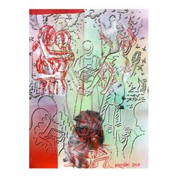 Mark Kostabi "Till Text Do We Part" Hand Signed Original Artwork with COA.