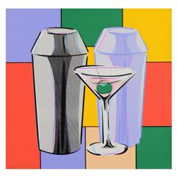 Steve Kaufman (1960-2010), "Martini" Hand Embellished Limited Edition Hand Pulled Silkscreen on Canv