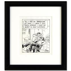 Bizarro - "Barber Shop" is a Framed Original Pen & Ink Drawing, by Dan Piraro, Hand Signed by the Ar