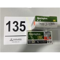 100 Rounds of Remington UMC 9mm Luger