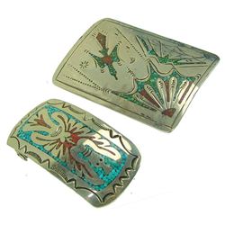 2 Navajo Chip Inlay  Buckles