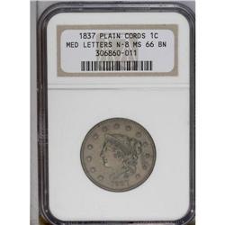 1837 1C Medium Letters MS66 Brown NGC. 