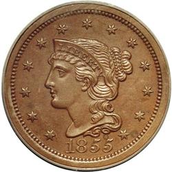 1855 1C Slanting 5s PR63 Brown PCGS. N-