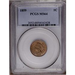 1859 1C MS64 PCGS. This shimmering tan-