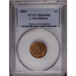 1864 1C L On Ribbon MS64 Red and Brown 