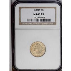1908-S 1C MS66 Red and Brown NGC. A sup