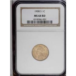 1908-S 1C MS64 Red NGC. Boldly detailed