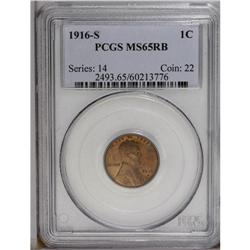 1916-S 1C MS65 Red and Brown PCGS. Well