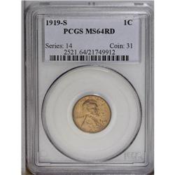 1919-S 1C MS64 Red PCGS. A satiny near-