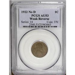 1922 No D 1C Weak Reverse AU53 PCGS. Di