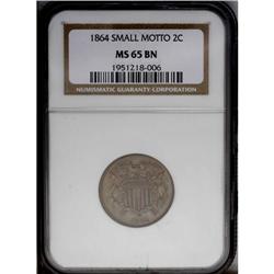 1864 2C Small Motto MS65 Brown NGC. The