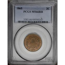 1865 2C MS66 Red and Brown PCGS. Fancy 
