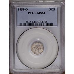 "1851-O 3CS MS64 PCGS. Powder-blue, lime"