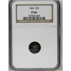 1866 3CS PR66 PCGS. A deeply toned and 
