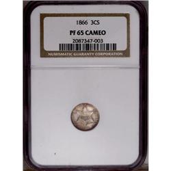 1866 3CS PR65 Cameo NGC. Fully struck w