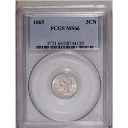 1865 3CN MS66 PCGS. Hints of golden-bro