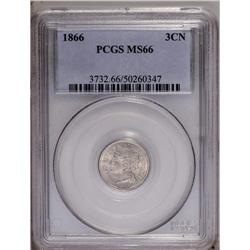 1866 3CN MS66 PCGS. This lustrous and g