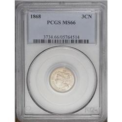 1868 3CN MS66 PCGS. The surfaces exhibi