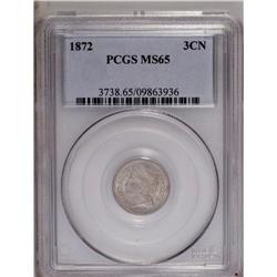 1872 3CN MS65 PCGS. A satiny Gem with p