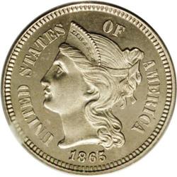 1865 3CN PR65 Cameo PCGS. Lightly frost
