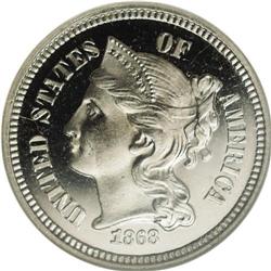 1868 3CN PR66 Cameo NGC. A generally un