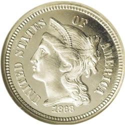 1868 3CN PR66 S Cameo NGC. A combinatio