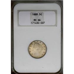 "1889 5C MS66 NGC. Golden-tan toning, wh"