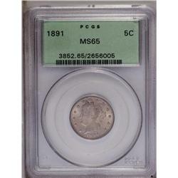 1891 5C MS65 PCGS. Satiny with a genera