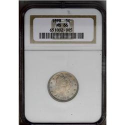 "1898 5C MS66 NGC. Glowing, satiny surfa"