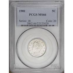 1901 5C MS66 PCGS. Attractive luster em
