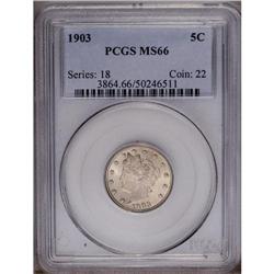 "1903 5C MS66 PCGS. Potent luster, a pre"