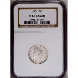 1901 5C PR66 Cameo NGC. This exquisitel