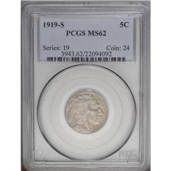 1919-S 5C MS62 PCGS. Semi-bright surfac