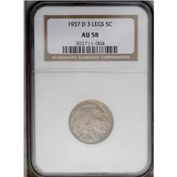 1937-D 5C Three-Legged AU58 NGC. FS-020