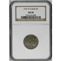 1937-D 5C Three-Legged AU58 NGC. FS-020