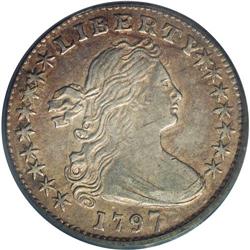 "1797 H10C 16 Stars AU55 PCGS. V-3, LM-3"