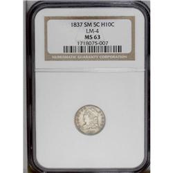 "1837 H10C Small 5C MS63 NGC. V-2, LM-4,"