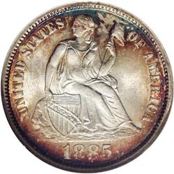 1885 10C MS67 S NGC. This coin is certa