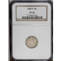 1885-S 10C VF25 NGC. A nicely detailed 