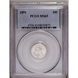 1891 10C MS65 PCGS. A lightly toned and