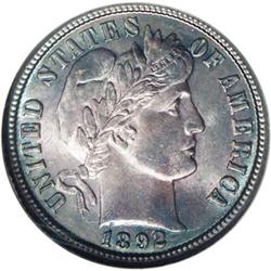 1892-O 10C MS66 NGC. Apple-green and la
