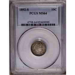 "1892-S 10C MS64 PCGS. Jade-green, dove-"