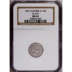 1901-O/Horizontal O 10C MS63 NGC. FS-01