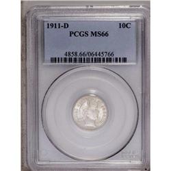 "1911-D 10C MS66 PCGS. A sharply struck,"