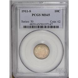 1911-S 10C MS65 PCGS. Well struck and a