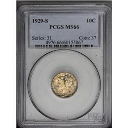 "1929-S 10C MS66 PCGS. Deep, mottled, mu"