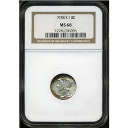 "1938-S 10C MS68 NGC. Boldly struck, if "