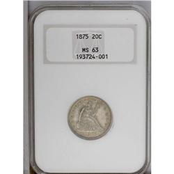 "1875 20C MS63 NGC. Rose, olive, and ste"